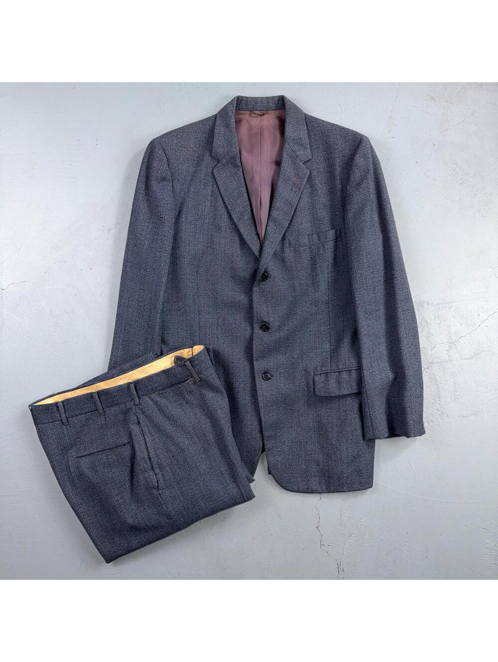 1950s 1960s VTG Mens 2 PC Suit 40 Jacket Coat Pants Blue Union Wool Rockabilly